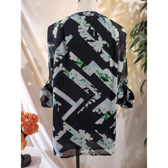 Calvin Klein Mixed Print Roll Sleeve Blouse Womens Size XL Career Office Top - Picture 5 of 12